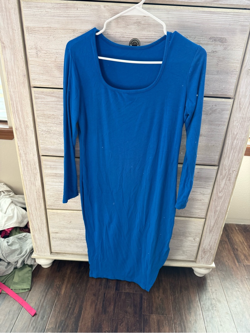Blue Scoop Neck Long Sleeve Women's Dress